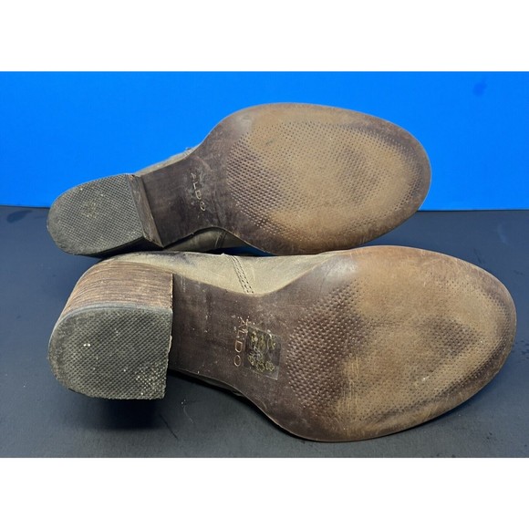 Aldo Women's Leather Ankle Booties Size 6.5 Chunky Heel Boots Distressed Brown - Picture 6 of 10